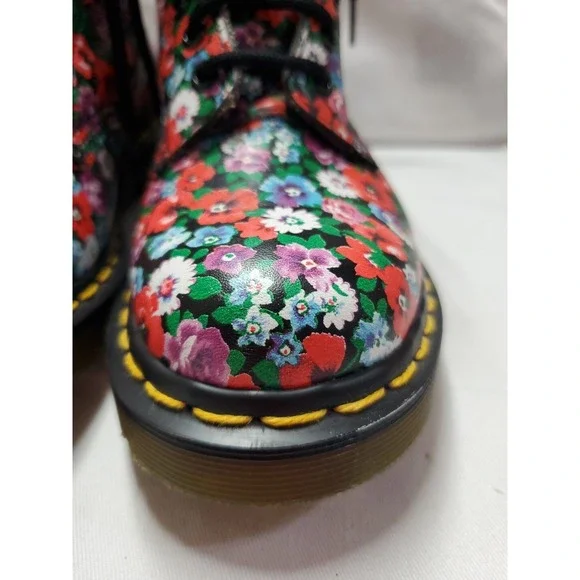 Dr. Martens 1460 Pascal Floral Mash Up Combat Boots Women Sz 5 Leather Lace Up - Picture 8 of 12